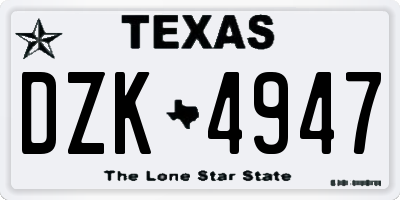 TX license plate DZK4947