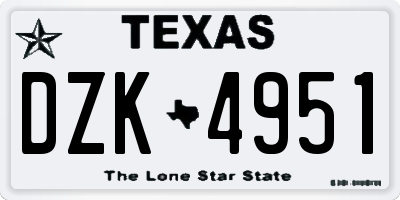 TX license plate DZK4951