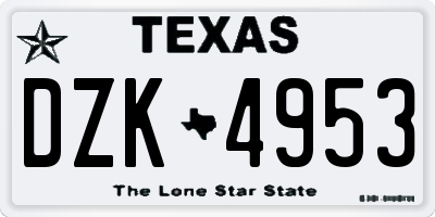 TX license plate DZK4953