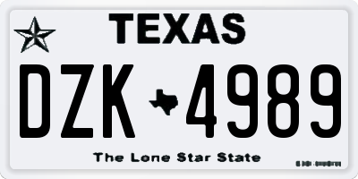 TX license plate DZK4989