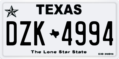 TX license plate DZK4994