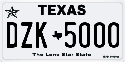 TX license plate DZK5000