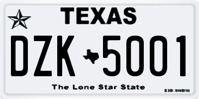 TX license plate DZK5001