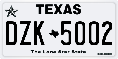 TX license plate DZK5002