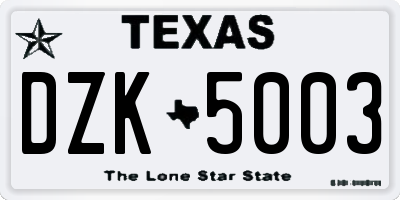 TX license plate DZK5003