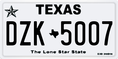 TX license plate DZK5007