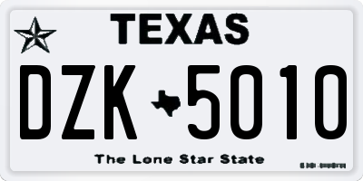 TX license plate DZK5010