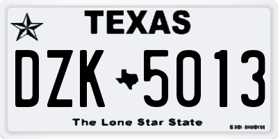 TX license plate DZK5013