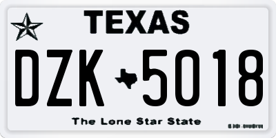 TX license plate DZK5018