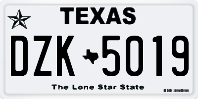 TX license plate DZK5019