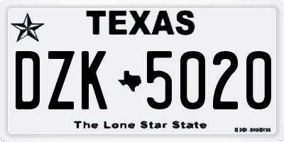 TX license plate DZK5020