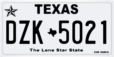 TX license plate DZK5021