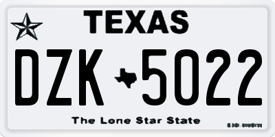 TX license plate DZK5022