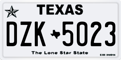 TX license plate DZK5023
