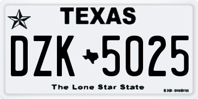 TX license plate DZK5025