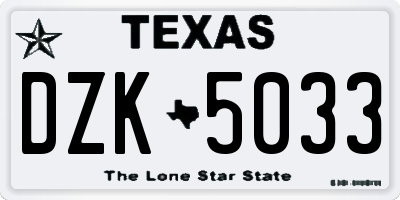 TX license plate DZK5033