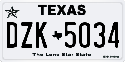 TX license plate DZK5034