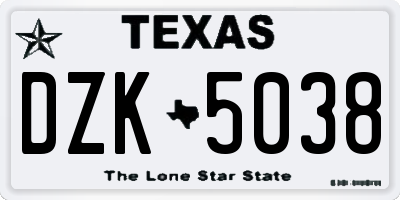 TX license plate DZK5038