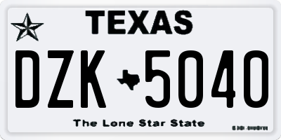 TX license plate DZK5040