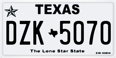 TX license plate DZK5070