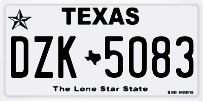 TX license plate DZK5083