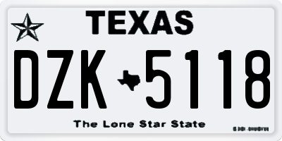TX license plate DZK5118