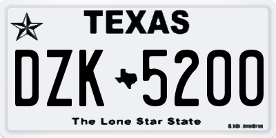 TX license plate DZK5200