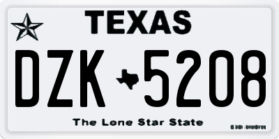 TX license plate DZK5208