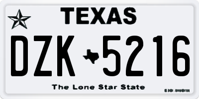 TX license plate DZK5216