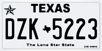 TX license plate DZK5223