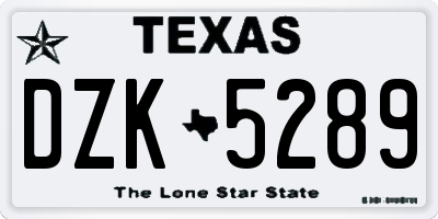 TX license plate DZK5289