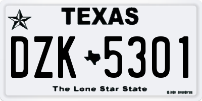 TX license plate DZK5301