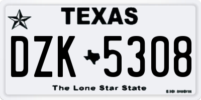 TX license plate DZK5308