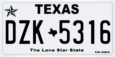 TX license plate DZK5316