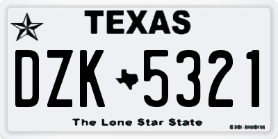 TX license plate DZK5321