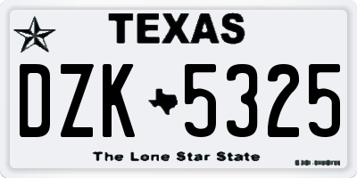 TX license plate DZK5325