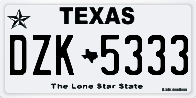 TX license plate DZK5333