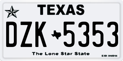 TX license plate DZK5353