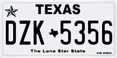 TX license plate DZK5356