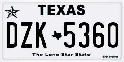 TX license plate DZK5360