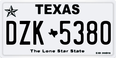 TX license plate DZK5380