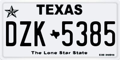 TX license plate DZK5385