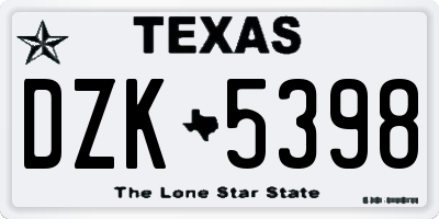 TX license plate DZK5398