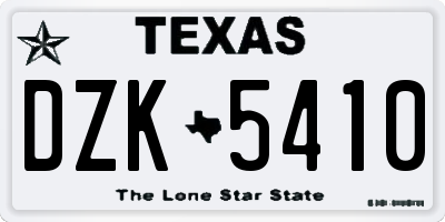 TX license plate DZK5410