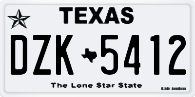 TX license plate DZK5412