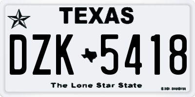TX license plate DZK5418