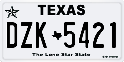TX license plate DZK5421