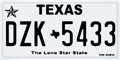 TX license plate DZK5433
