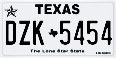 TX license plate DZK5454