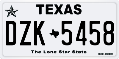 TX license plate DZK5458